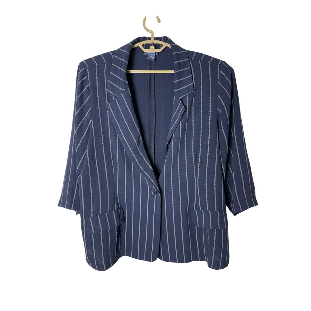 NY&Co Pinstripe Blazer Jacket Womens 3X Blue Lightweight Open Front